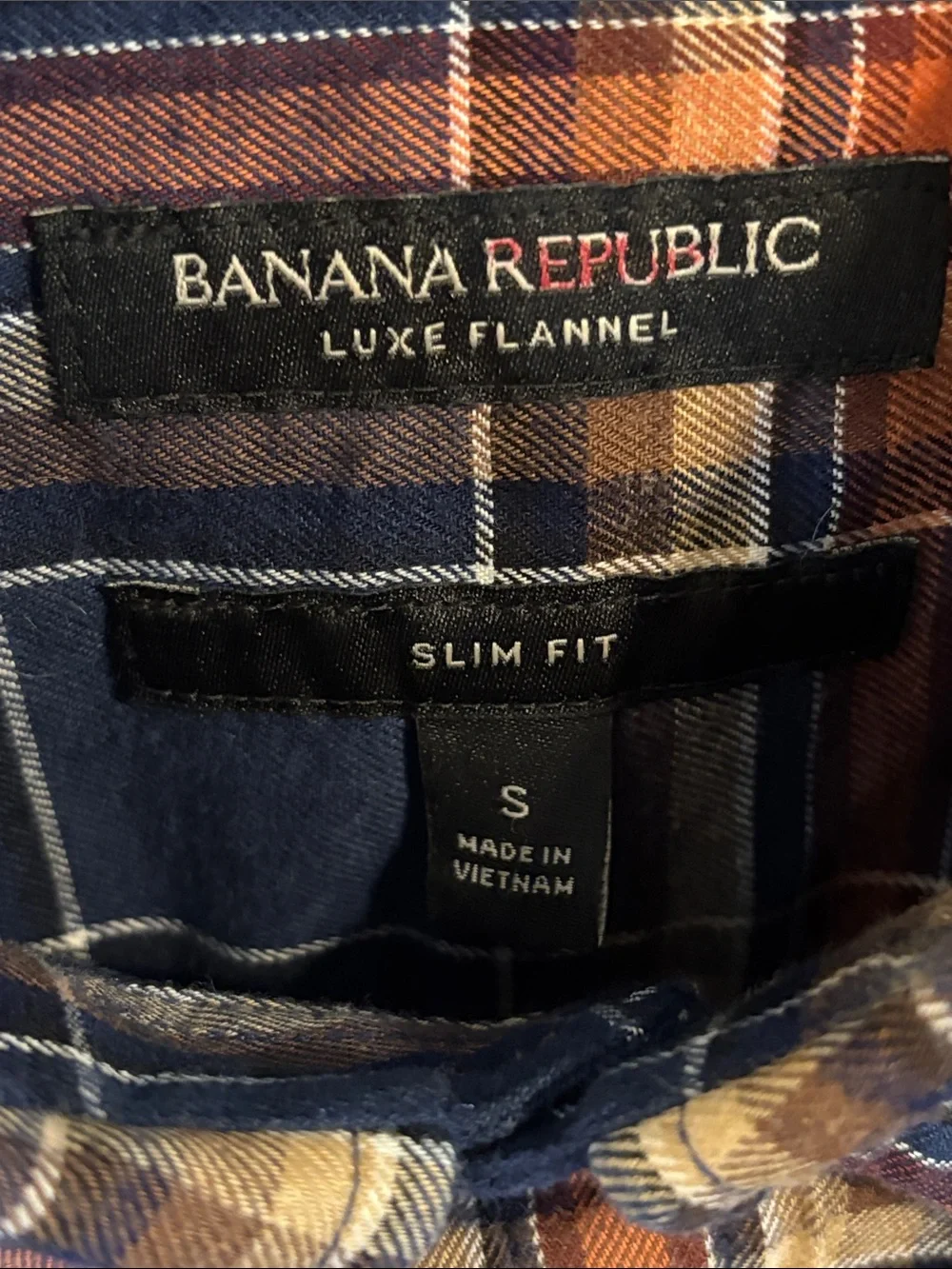 Banana Republic Luxe Flannel Blue Plaid Button Up Shirt Size Small Slim Fit